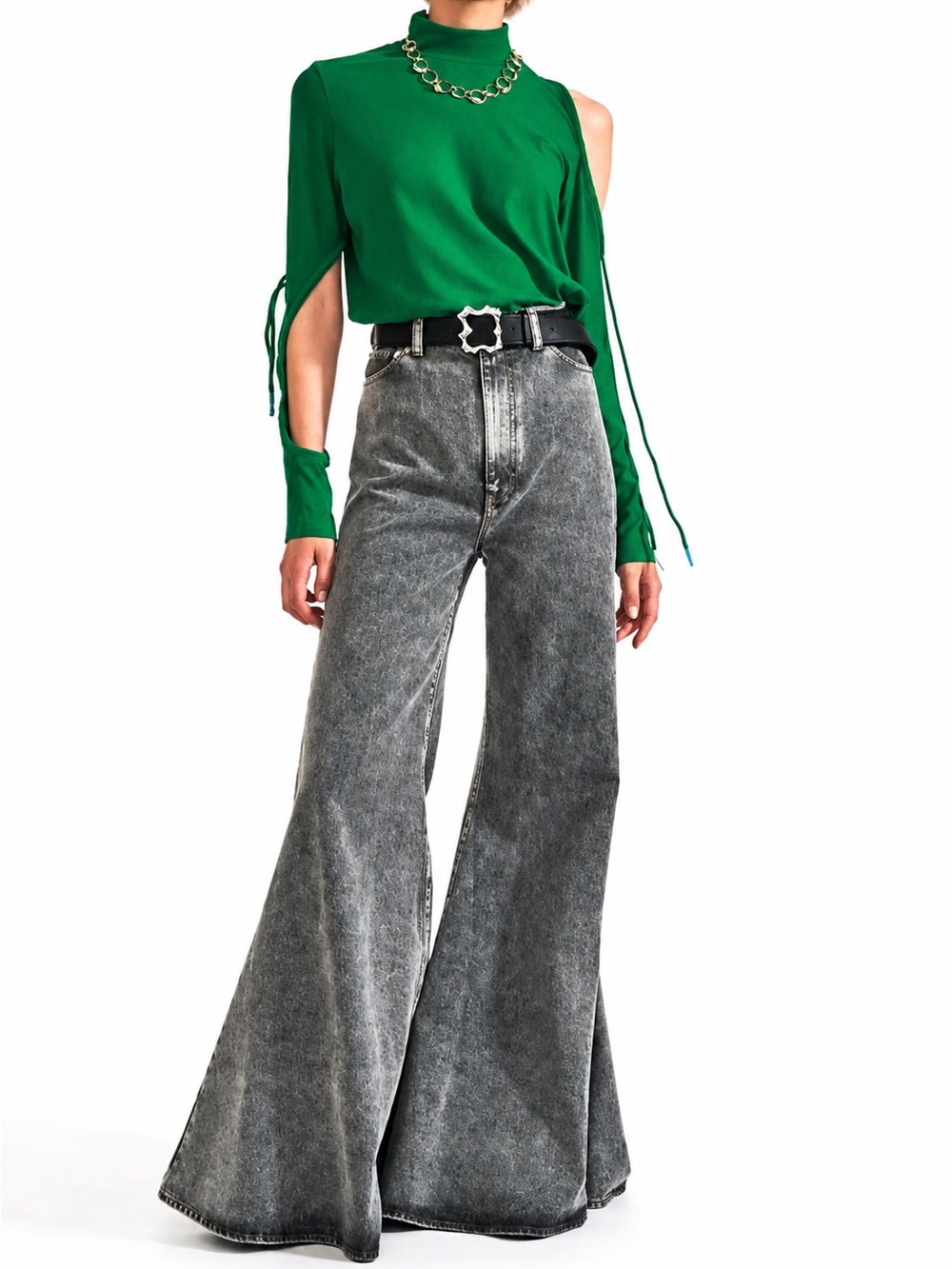 PAMEO POSE Gray Extreme Flare Wide Leg Jeans Y2K Japanese Grunge Streetwear